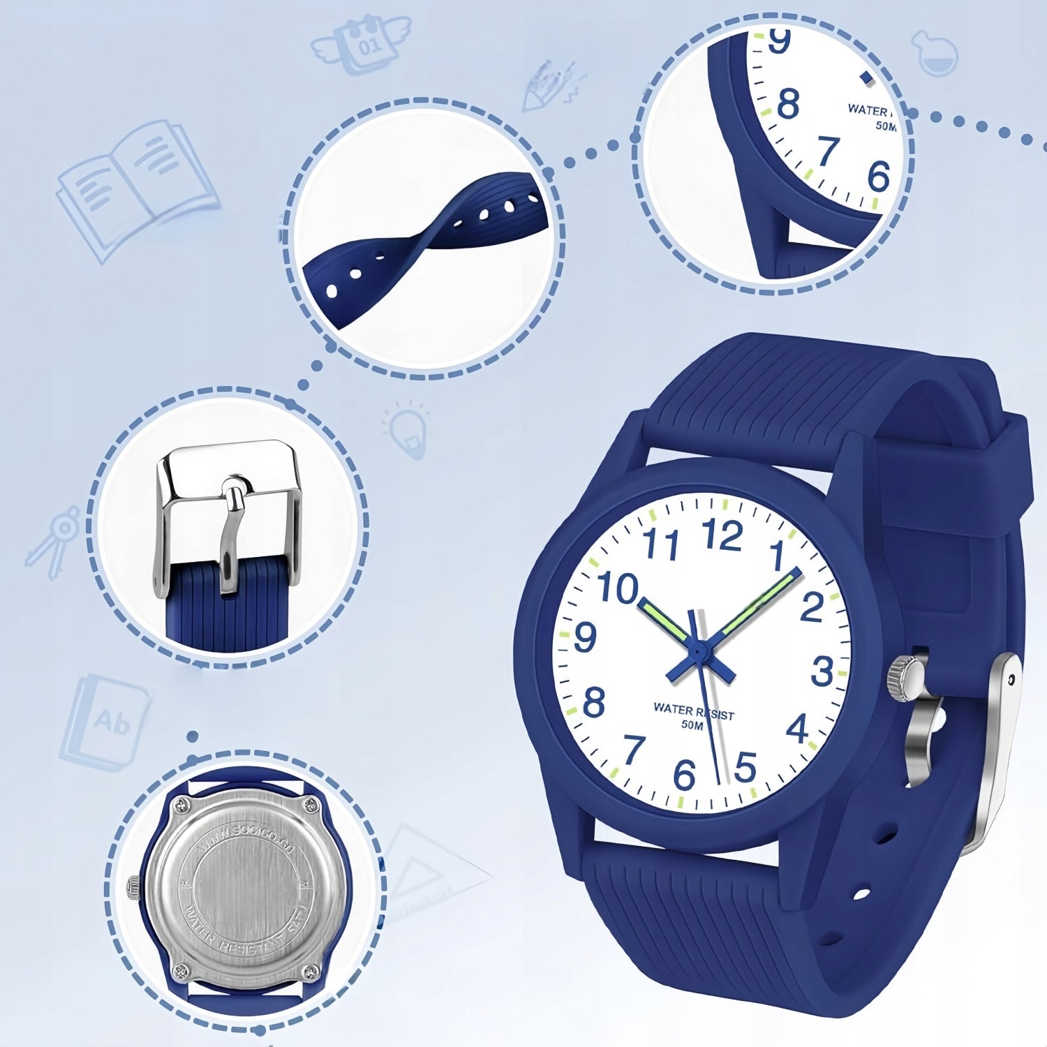 CHILDREN'S WATCH GLOWING FOR LEARNING TIME - WATER-RESISTANT 50M JAPANESE MOVEMENT Packaging status original