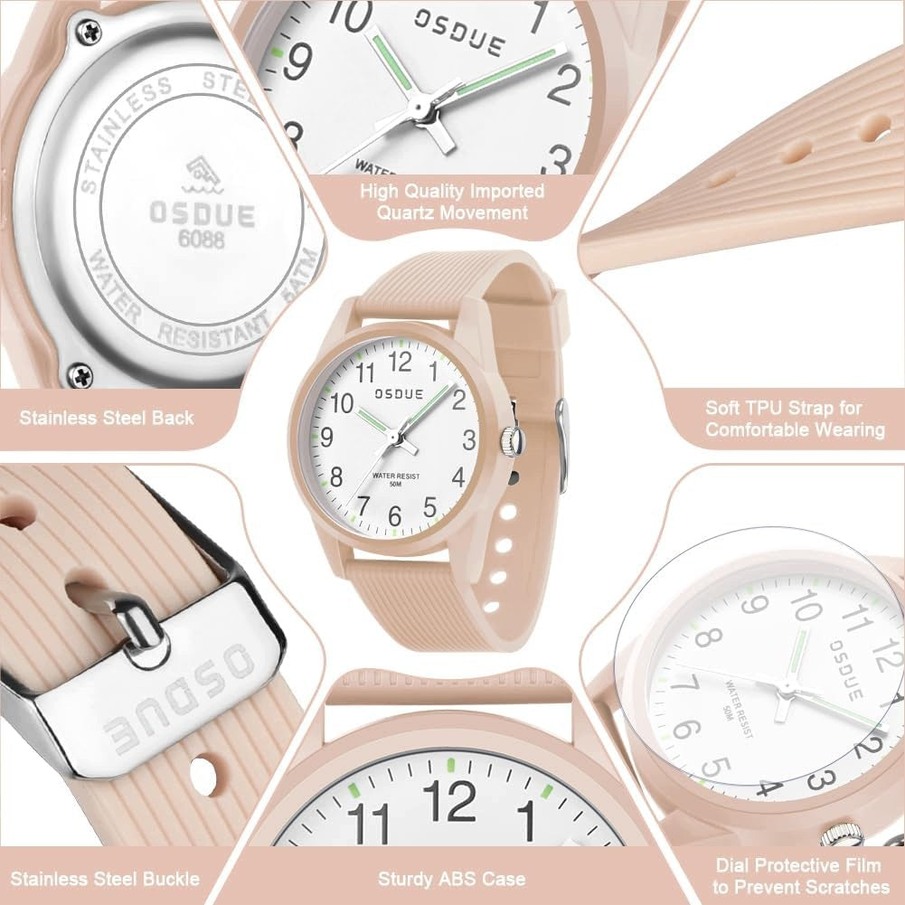 CHILDREN'S WATCH OSDUE 50M WATERPROOF ANALOG STRAP BEIGE 4-18 YEARS Strap material synthetic material
