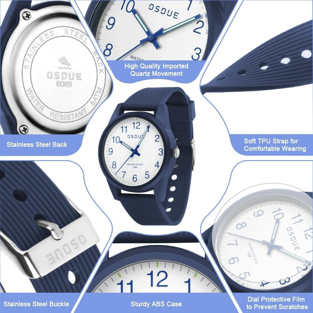 CHILDREN'S WATCH OSDUE 50M WATERPROOF NAVY BLUE STRAP SOFT ANALOG Strap material fabric