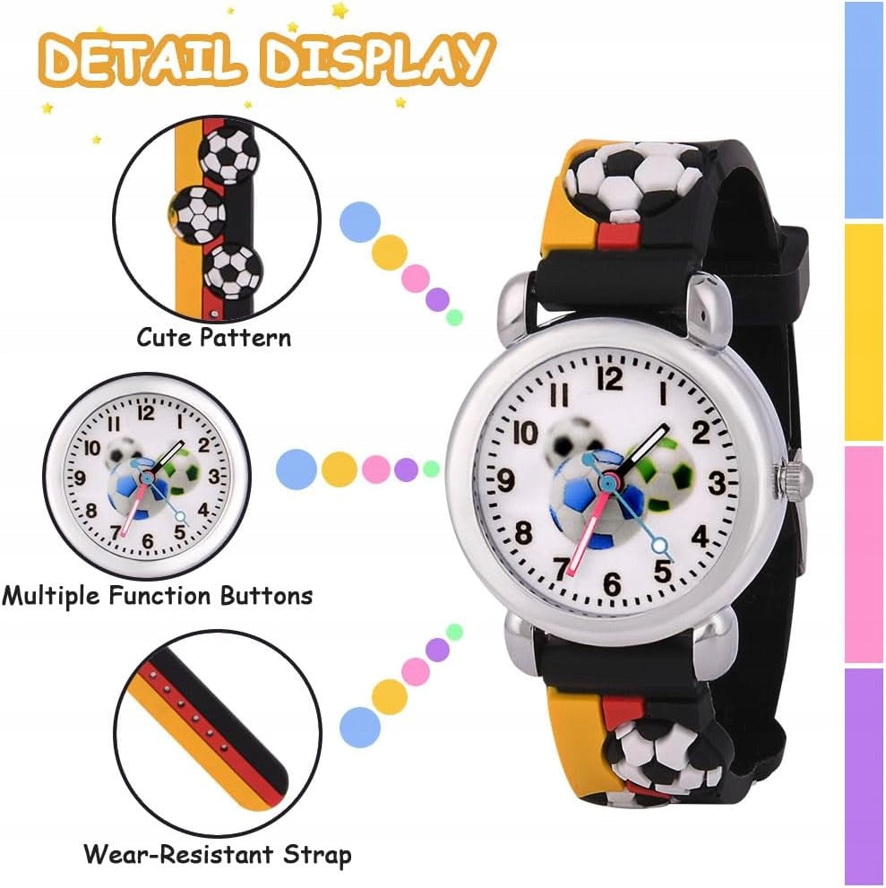CHILDREN'S WATCH QUARTZ FOOTBALL 3D SILICONE STRAP BLACK YELLOW Strap material silicone
