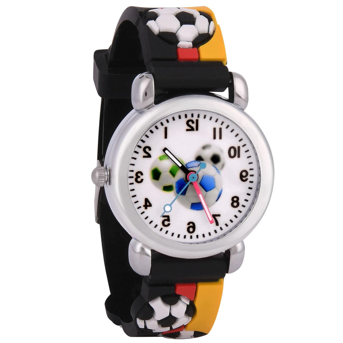 CHILDREN'S WATCH QUARTZ FOOTBALL 3D SILICONE STRAP BLACK YELLOW