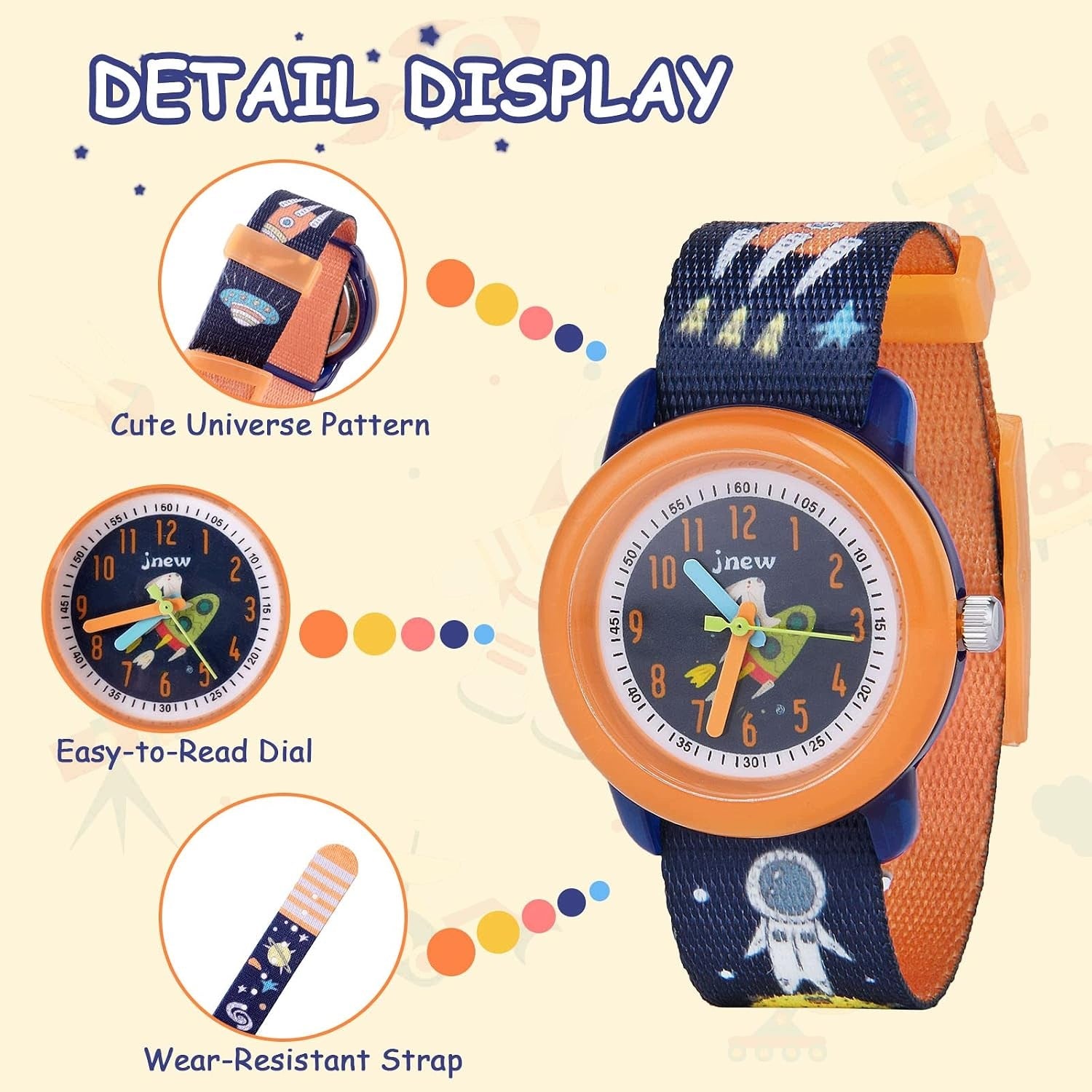 CHILDREN'S WATCH VICLOON 3-11 YEARS WATERPROOF 30M ORANGE SPACE Strap material fabric