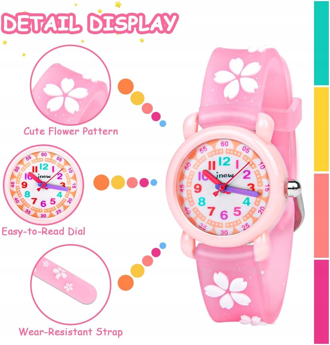 CHILDREN'S WATCH WATERPROOF 30M PINK SILICONE STRAP FLOWERS Strap material silicone