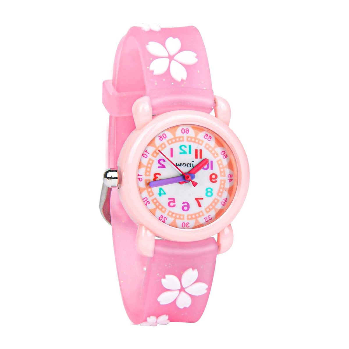 CHILDREN'S WATCH WATERPROOF 30M PINK SILICONE STRAP FLOWERS