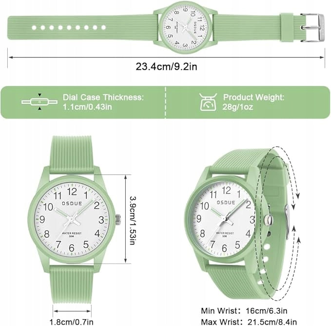 CHILDREN'S WATCH WATERPROOF 5ATM LIGHT READABLE DIAL GREEN Brand no brand