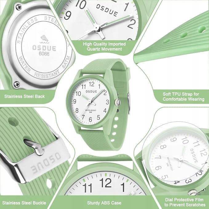 CHILDREN'S WATCH WATERPROOF 5ATM LIGHT READABLE DIAL GREEN Kind analog