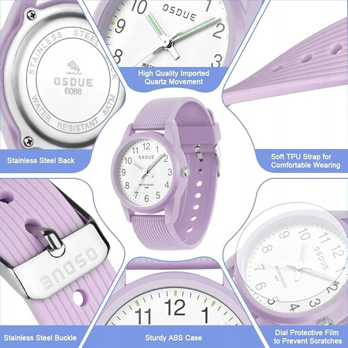 CHILDREN'S WATCH WATERPROOF 5ATM LIGHT READABLE DIAL PURPLE Brand no brand