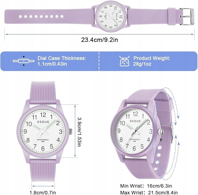 CHILDREN'S WATCH WATERPROOF 5ATM LIGHT READABLE DIAL PURPLE Packaging status original