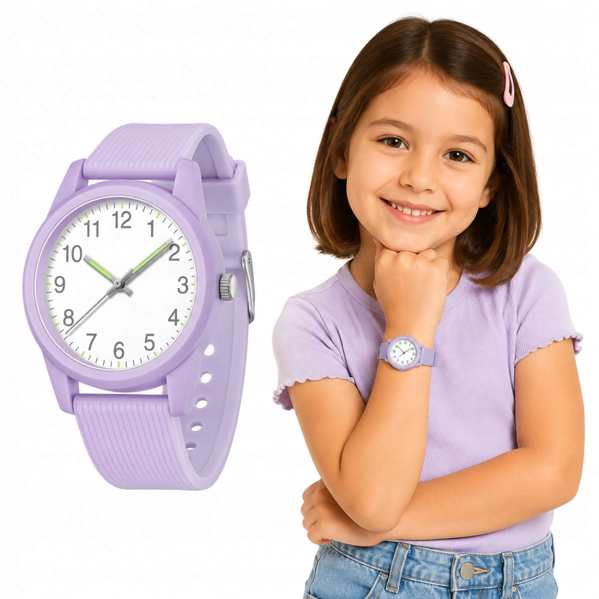CHILDREN'S WATCH WATERPROOF 5ATM LIGHT READABLE DIAL PURPLE