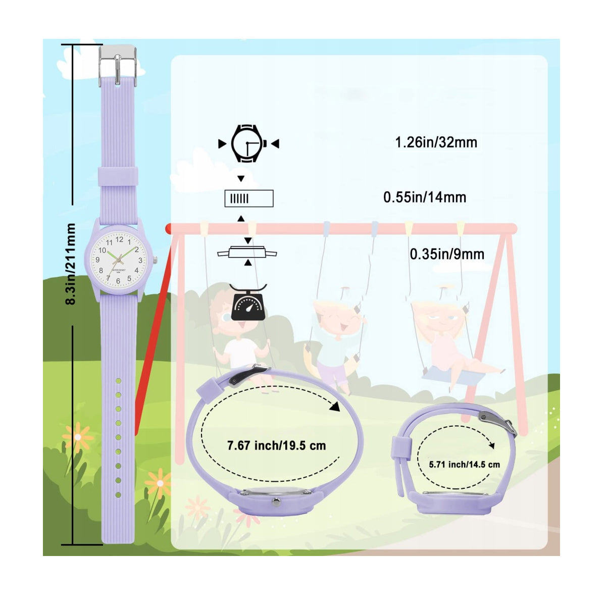 CHILDREN'S WATCH WATERPROOF LIGHT READABLE DIAL PURPLE Brand no brand