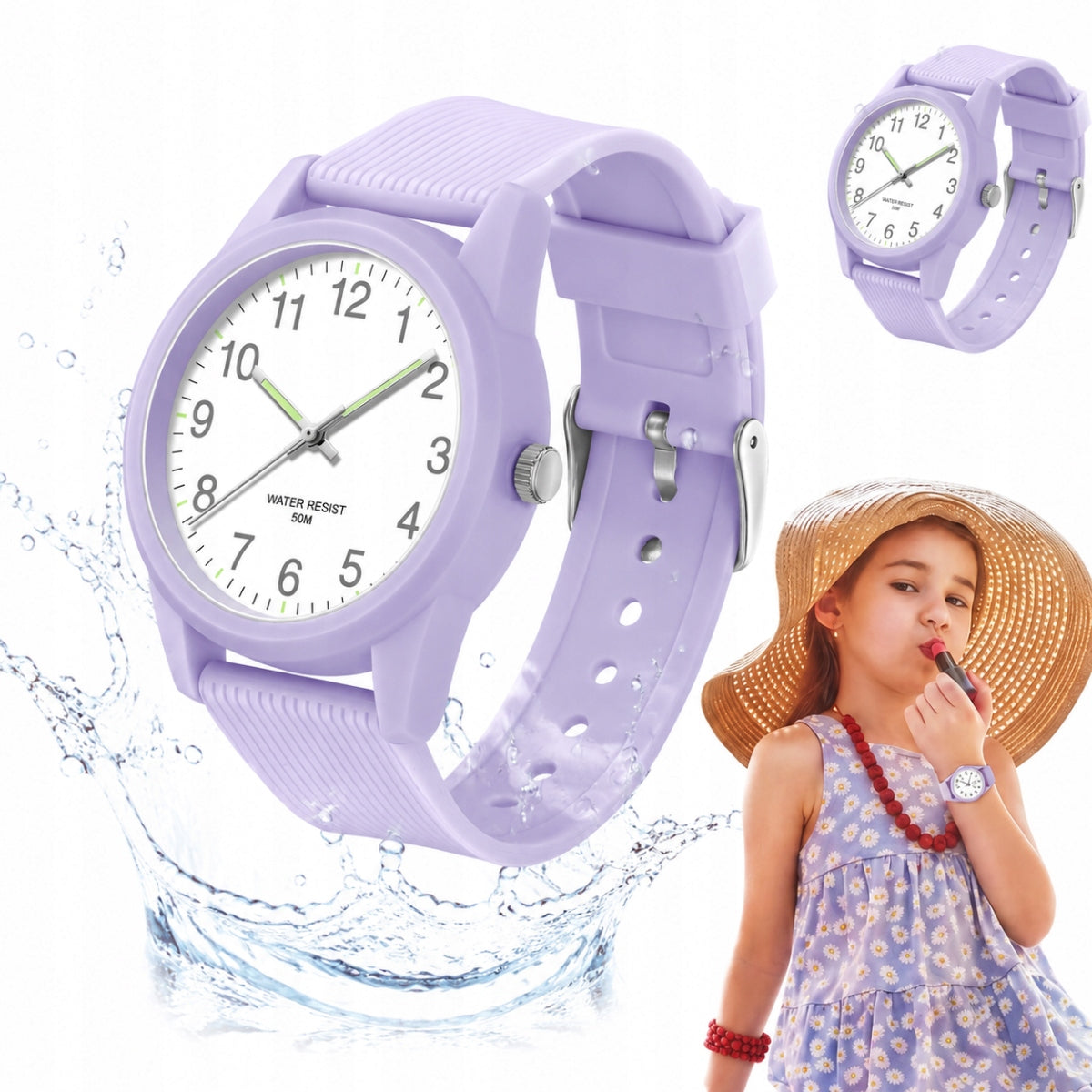 CHILDREN'S WATCH WATERPROOF LIGHT READABLE DIAL PURPLE