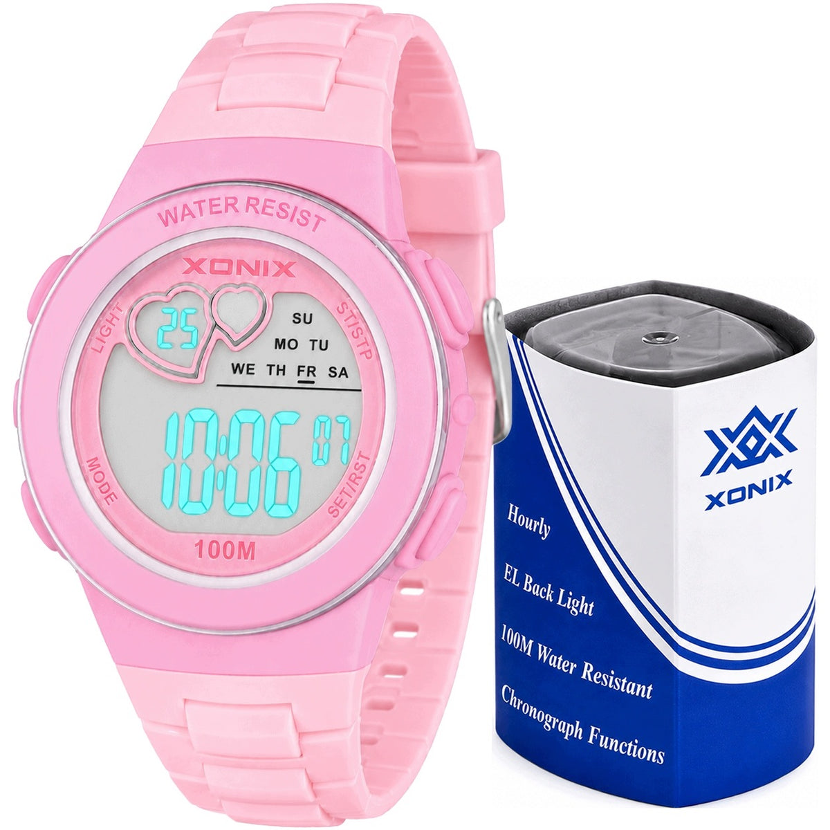 CHILDREN'S WATCH XONIX KM DIGITAL PINK HEARTS 10 ATM WATERPROOF