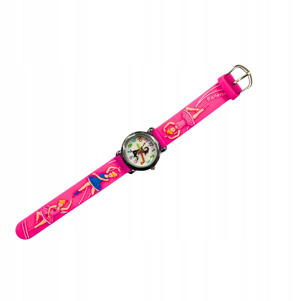 CHILDREN'S WRISTWATCH 3D RUBBER STRAP GIFT Neon Pink Ballerina