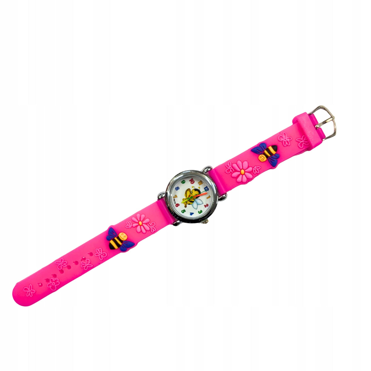 CHILDREN'S WRISTWATCH 3D RUBBER STRAP GIFT Neon Pink Bee