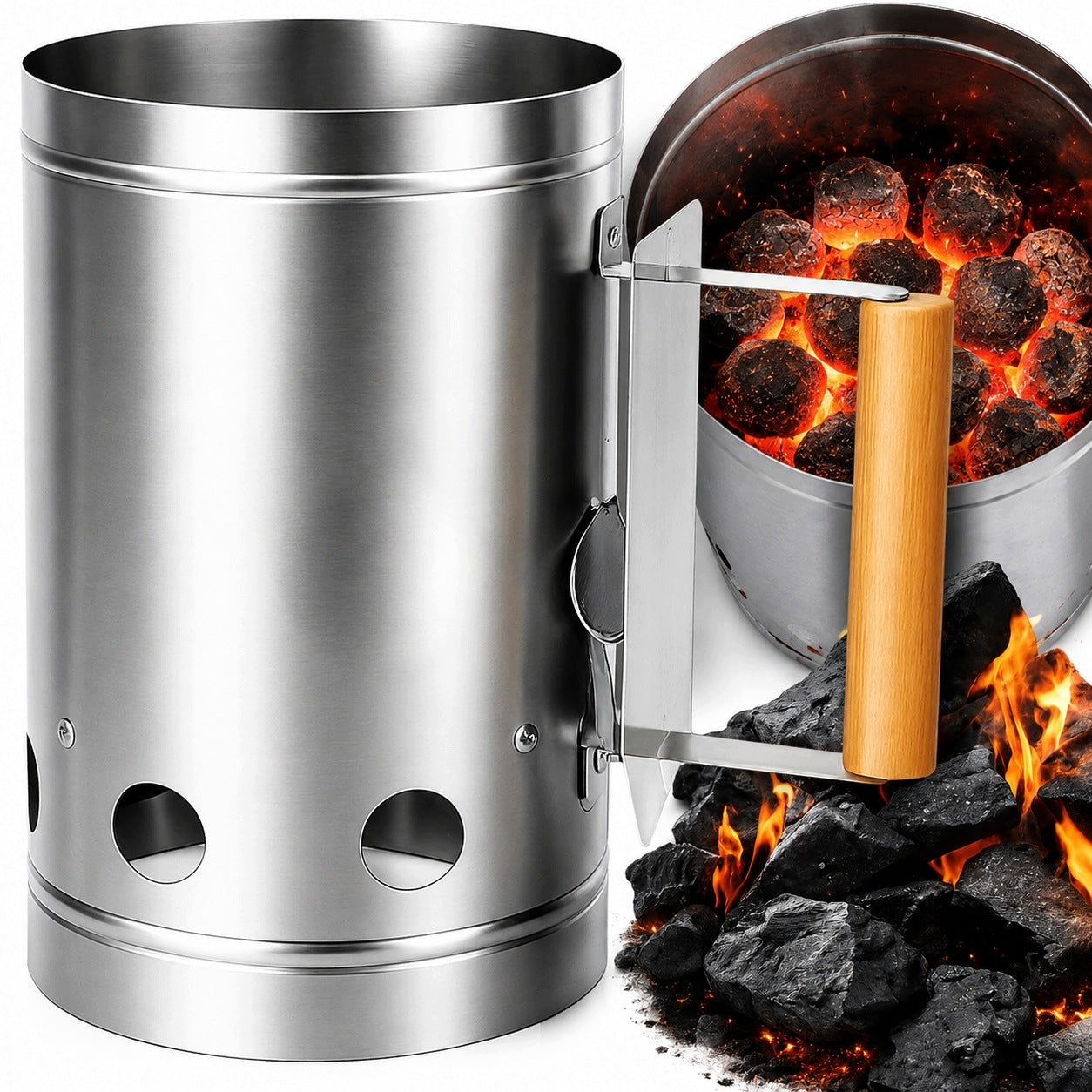 CHIMNEY FOR LIGHTING COAL BRIQUETTE FIRE GRILL IN THE FIREPLACE STARTER Packaging status original