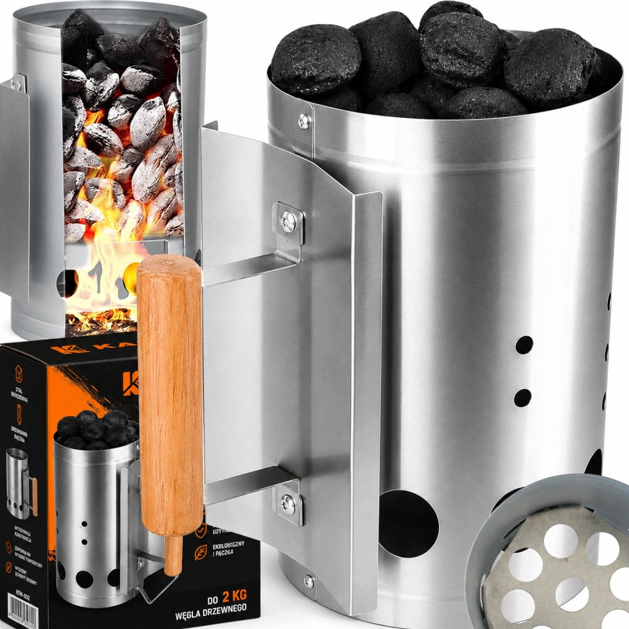 CHIMNEY FOR LIGHTING COAL BRIQUETTE FIRE GRILL IN THE FIREPLACE STARTER