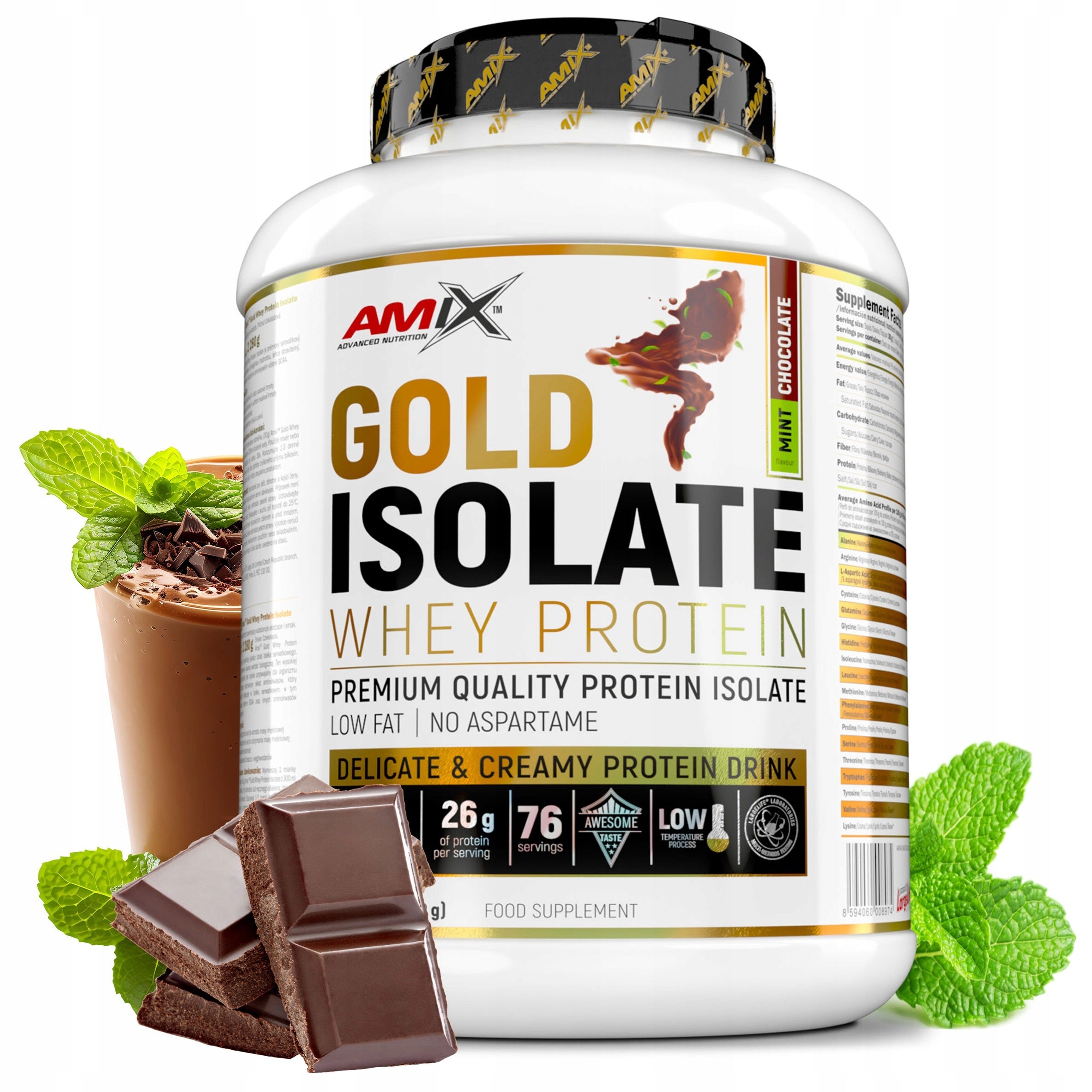 CHOCOLATE PROTEIN WITH MINT - Protein supplement GOLD 2kg Isolat Isolate Amix