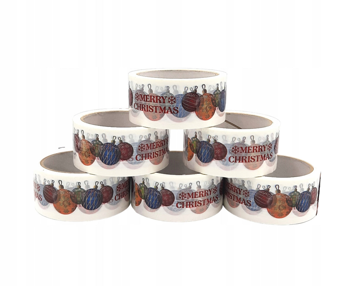 CHRISTMAS PACKING TAPE 50m PRINT MERRY BAUBLES Brand SABA