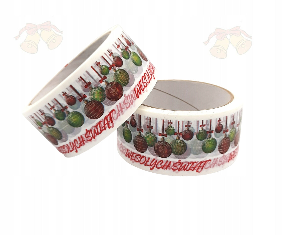 CHRISTMAS PACKING TAPE 50m PRINT MERRY BAUBLES