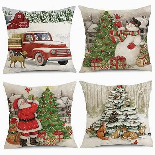 CHRISTMAS PILLOWCASES LINEN SET OF 4 PIECES 40X40 CM