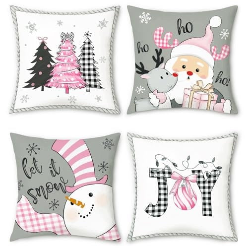 CHRISTMAS PILLOWCASES VELVET GREY PINK 45X45 CM for home Brand no brand