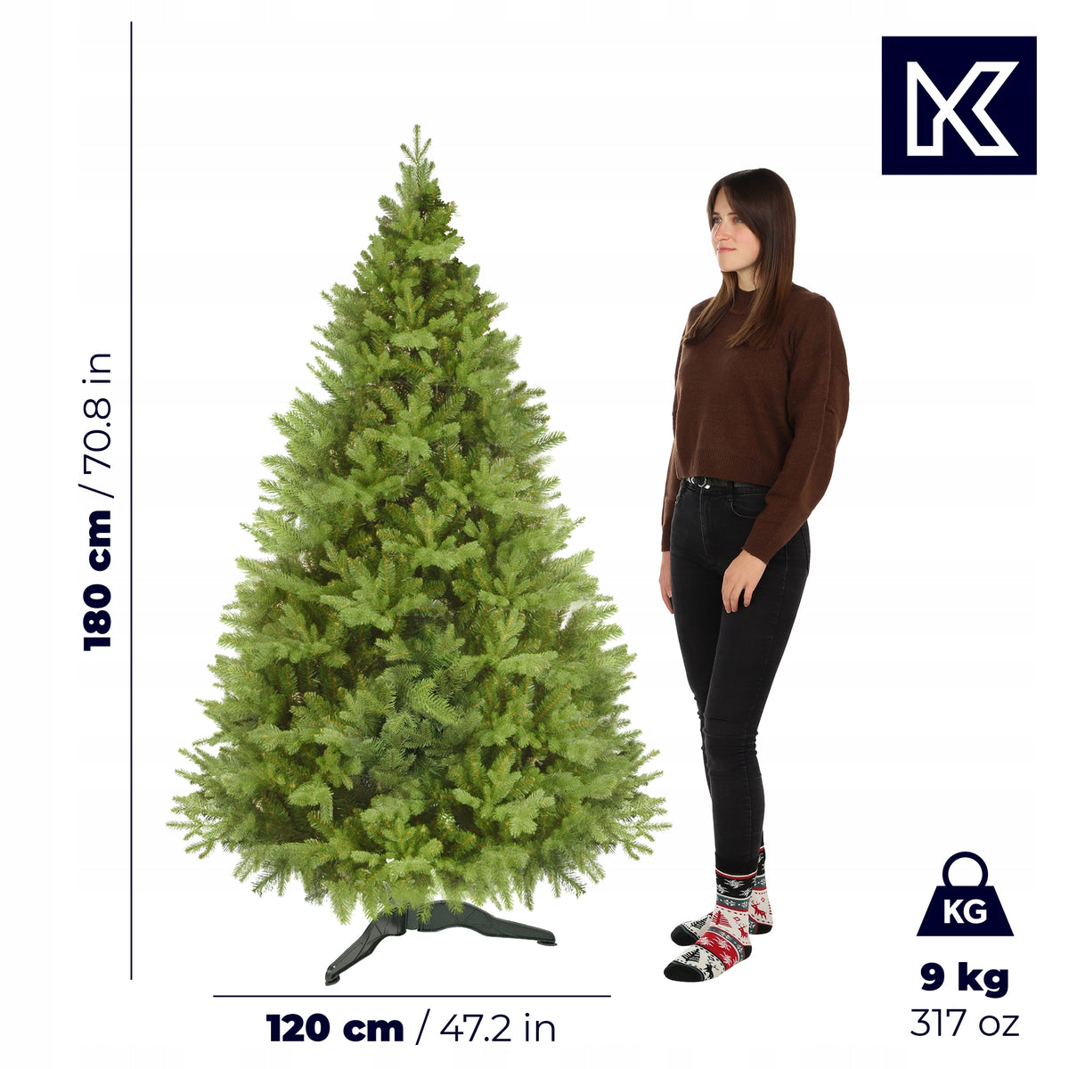 CHRISTMAS TREE ARTIFICIAL AS LIVE 180 cm SPRUCE PREMIUM 100% PE DENSE BEAUTIFUL STAND Manufacturer code K5540