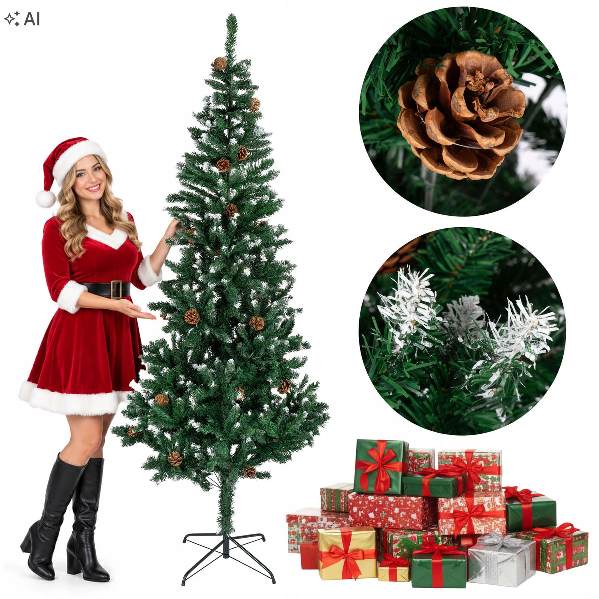 CHRISTMAS TREE ARTIFICIAL AS LIVELY SNOW-COVERED WITH CONES 220 cm Packaging status original