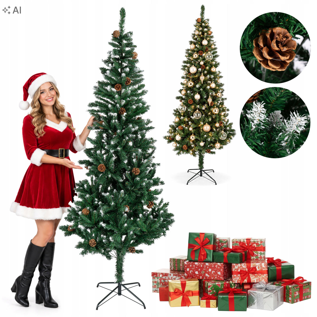 CHRISTMAS TREE ARTIFICIAL AS LIVELY SNOW-COVERED WITH CONES 220 cm