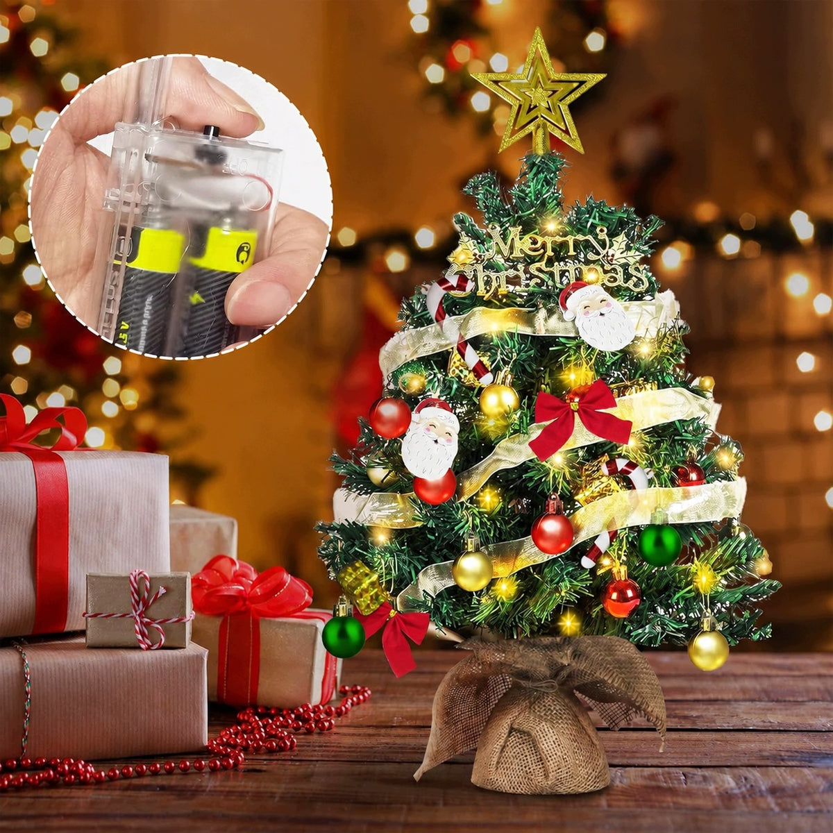 CHRISTMAS TREE ARTIFICIAL DRESSED BAUBLE LIGHTS BOWS LED LIGHTS 60CM Brand no brand