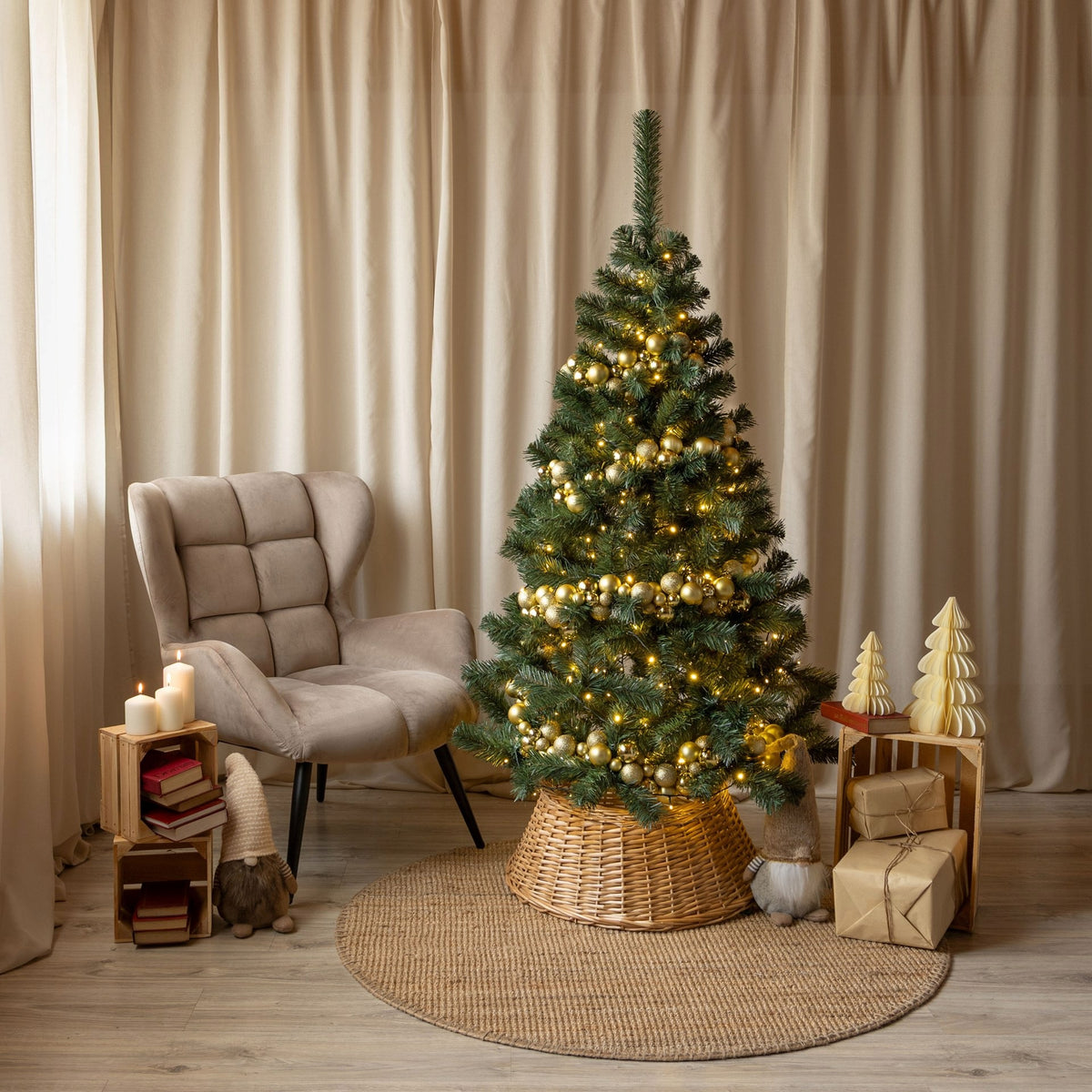 CHRISTMAS TREE ARTIFICIAL FIR GREEN DENSE 220cm STAND SPRUCE LIKE LIVE PREMIUM Packaging status original