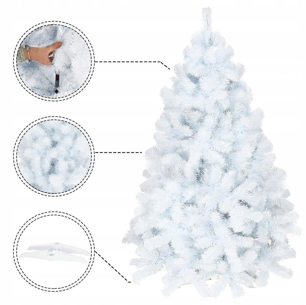 CHRISTMAS TREE ARTIFICIAL FIR WHITE DIAMOND CHRISTMAS 150cm DENSE + STAND Brand Springos
