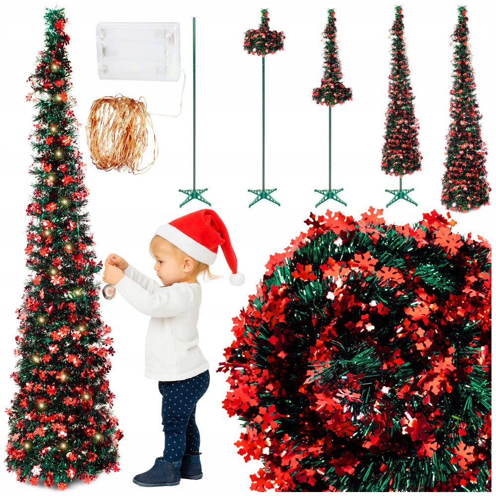 CHRISTMAS TREE ARTIFICIAL POP UP RED CHRISTMAS DECORATION 150CM