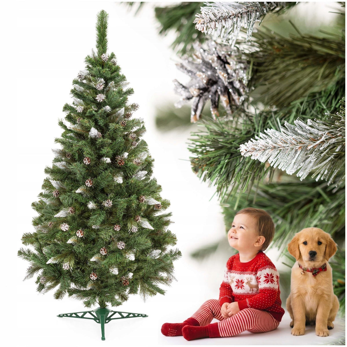 CHRISTMAS TREE DIAMOND PINE SNOWED 180cm large DENSE Artificial STAND PREMIUM