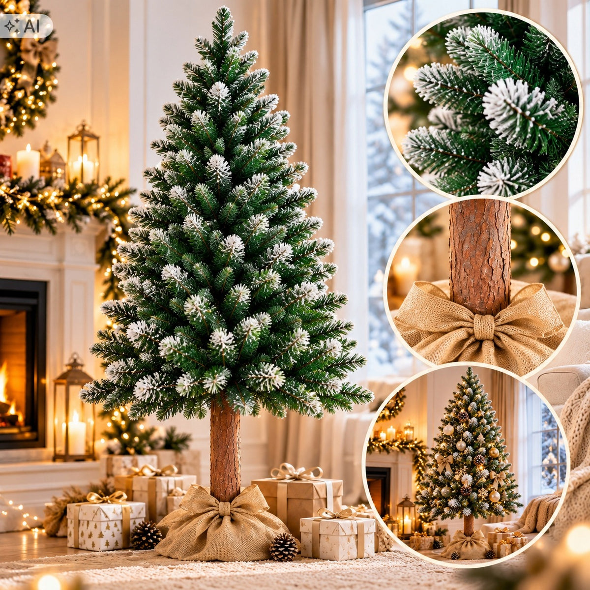 CHRISTMAS TREE ON THE TRUNK 150 CM SNOW-COVERED ARTIFICIAL SPRUCE THICK WITH STAND Packaging status original