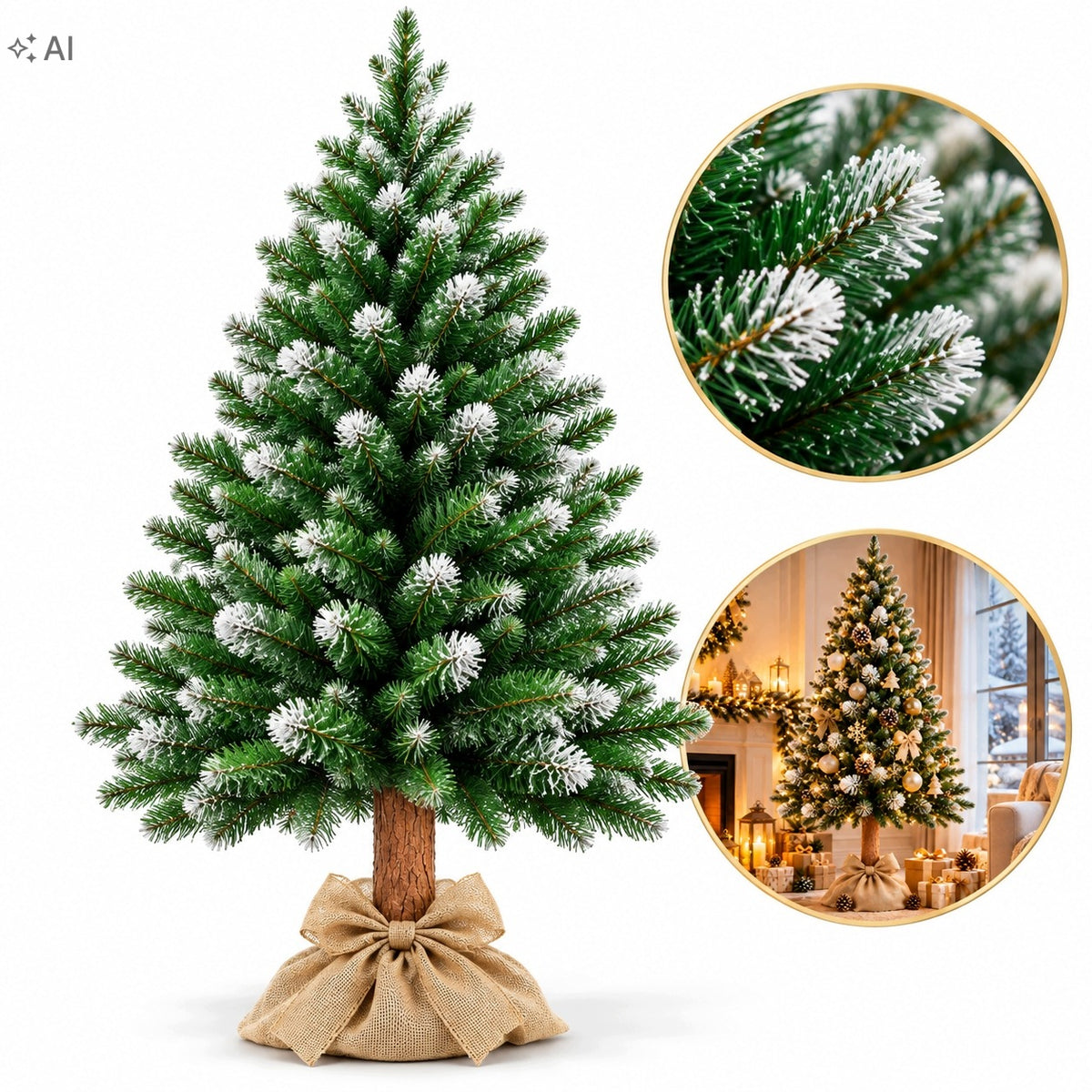 CHRISTMAS TREE ON THE TRUNK 150 CM SNOW-COVERED ARTIFICIAL SPRUCE THICK WITH STAND