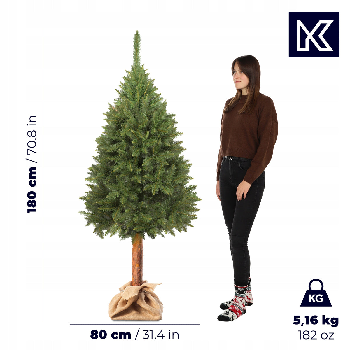 CHRISTMAS TREE ON THE TRUNK ARTIFICIAL 180 cm AS LIVE DENSE SPRUCE GREEN STABLE Packaging status original