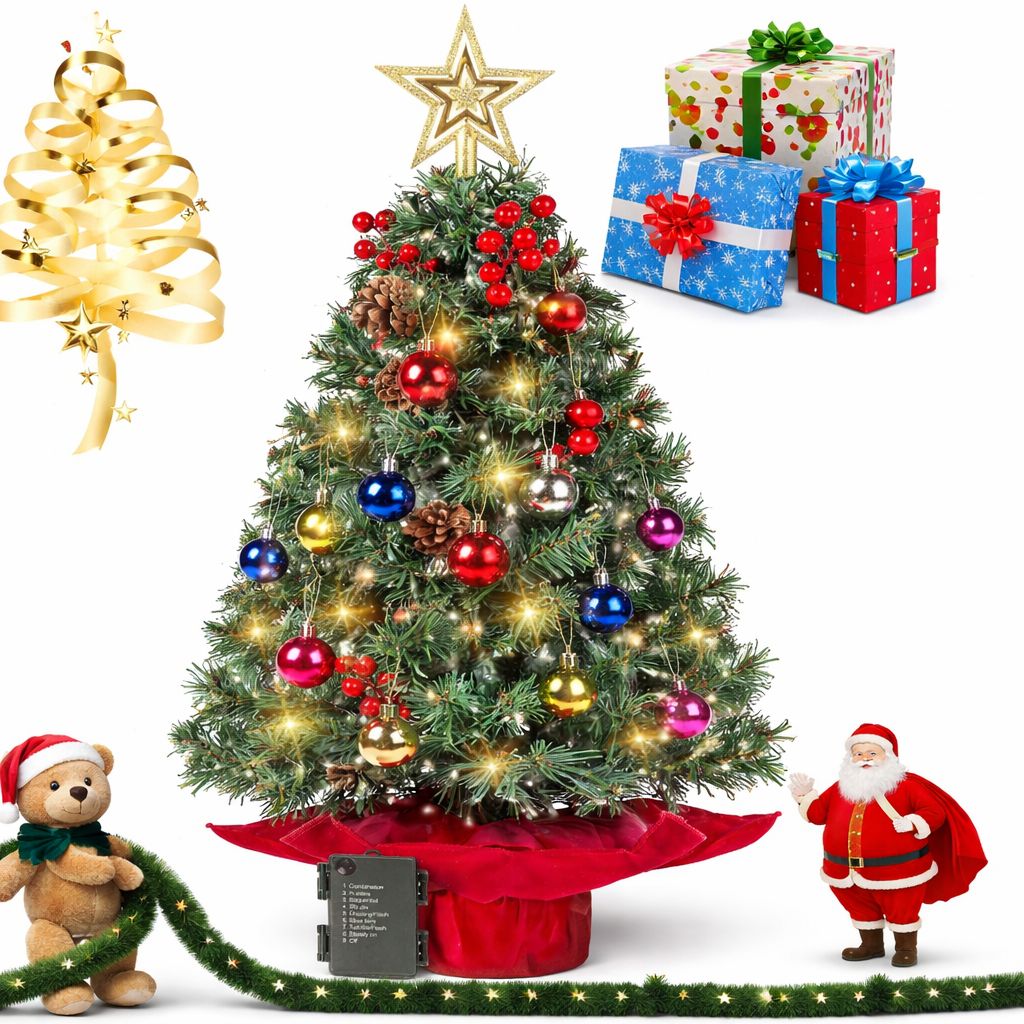 CHRISTMAS TREE WITH LED LIGHTING 60cm MINI CHRISTMAS TREE SET WITH LIGHTING 455