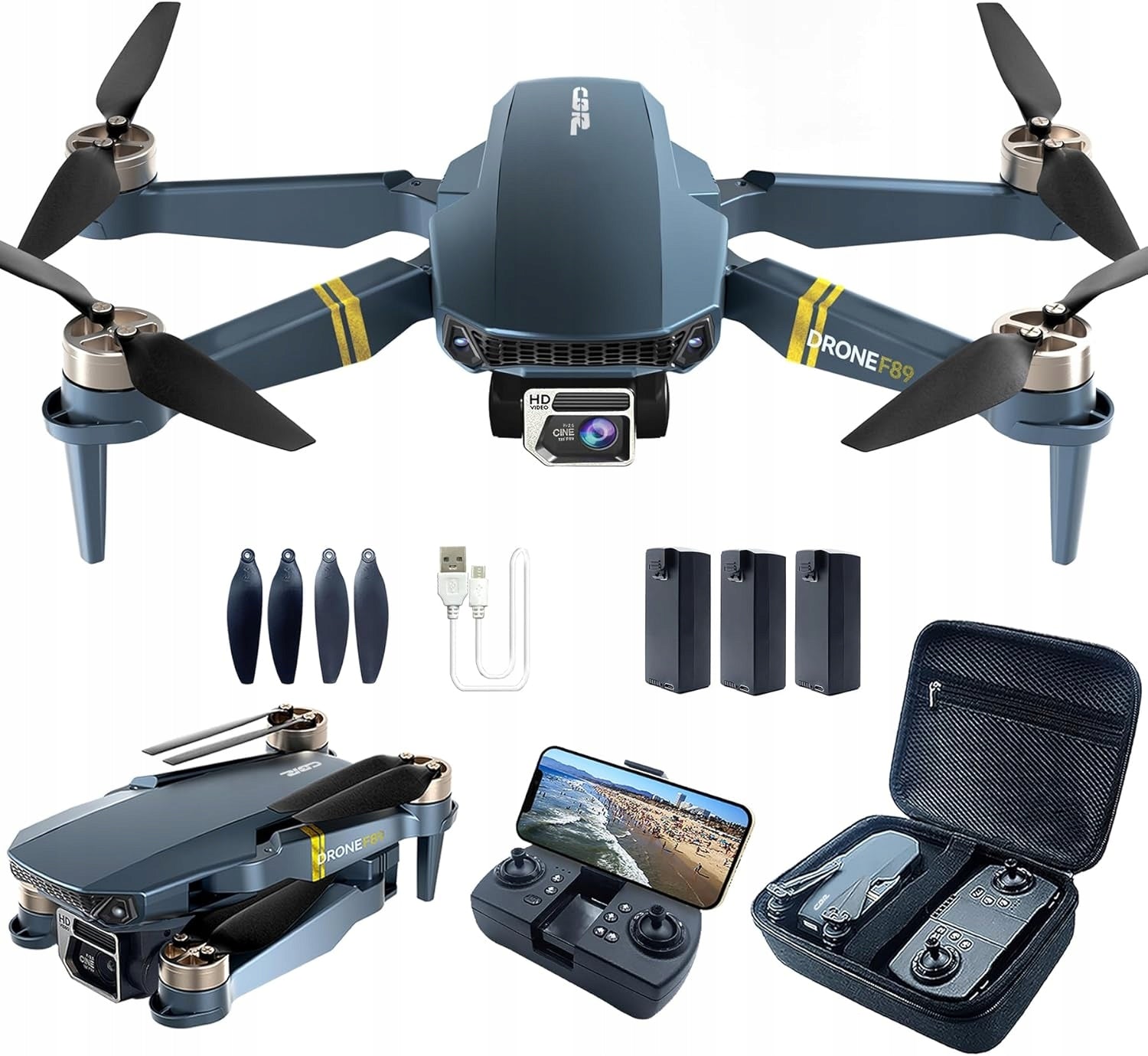 CHUBORY F89 WiFi FPV drone with camera 84 minutes flight 1080P HD 3 batteries