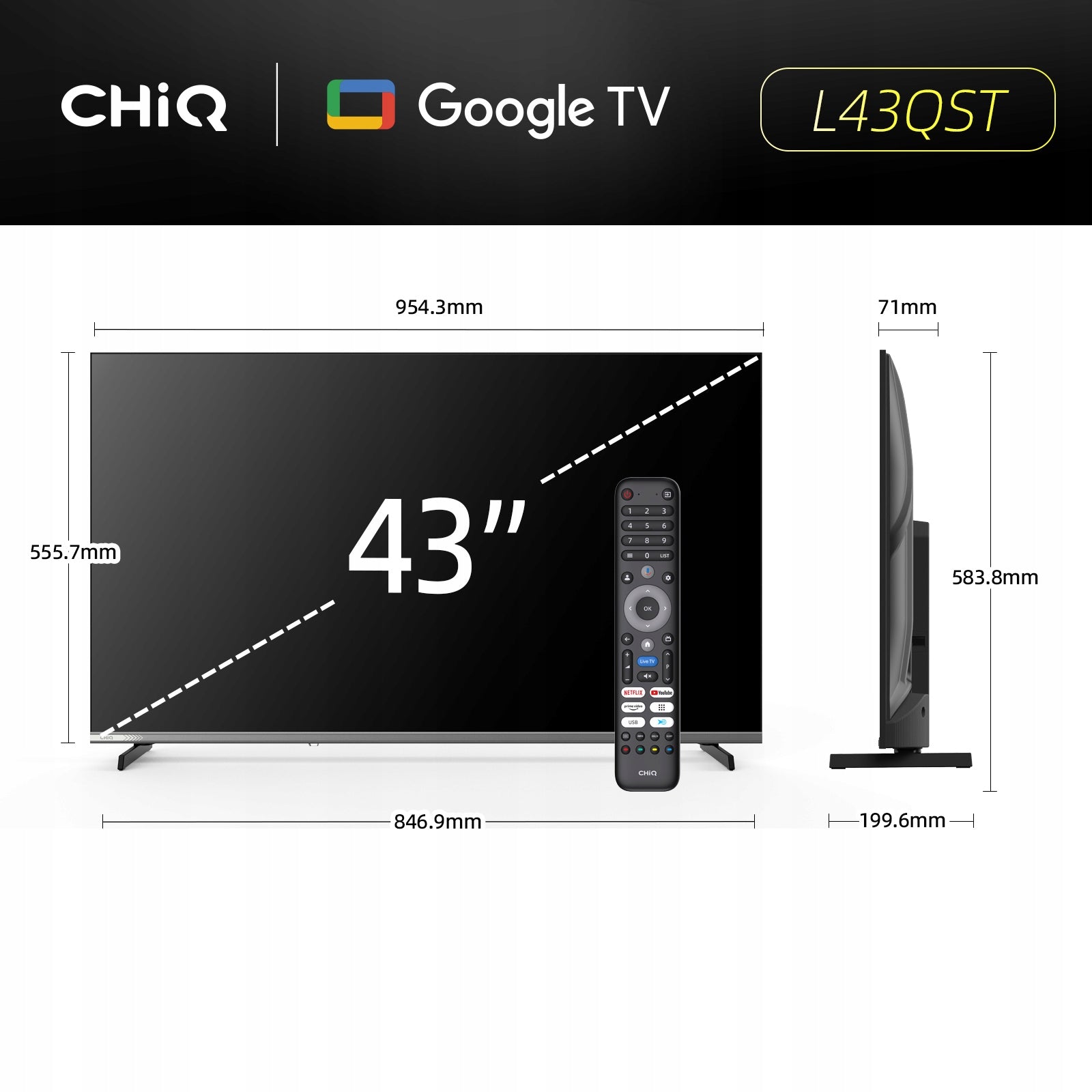 CHiQ Google TV QLED 43 inches FHD 60HZ Smart TV L43QST Packaging status original