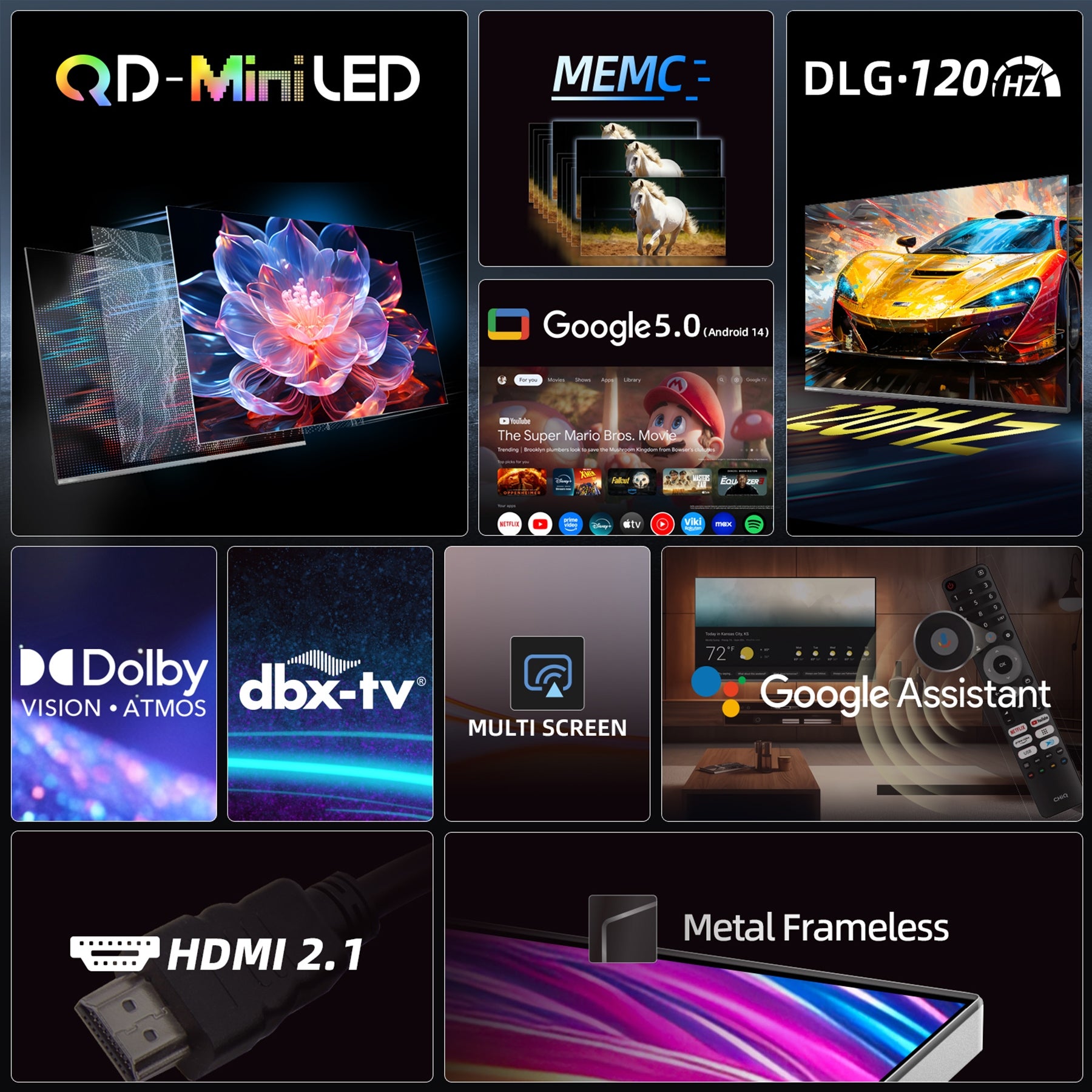 CHiQ Mini LED 65 inch Google TV UHD 60HZ Smart TV M65QN9G Brand CHiQ