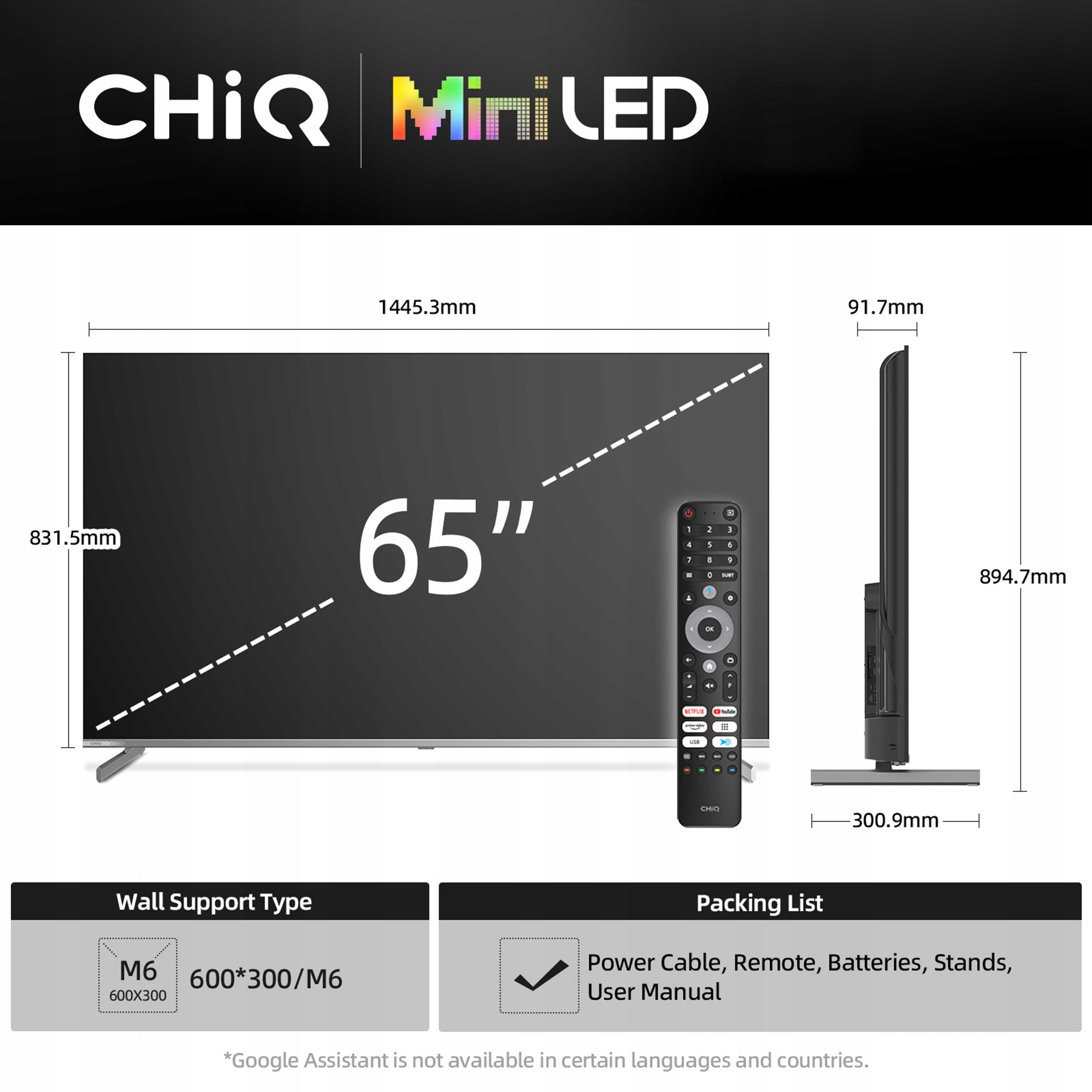 CHiQ Mini LED 65 inch Google TV UHD 60HZ Smart TV M65QN9G Manufacturer code M65QN9G