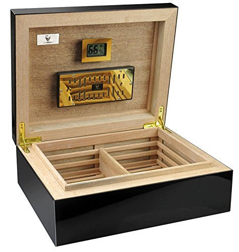 CIGAR HUMIDOR BLACK WOODEN FOR 100 PIECES DIGITAL METAL HYGROMETER Manufacturer code SWC5908151952221