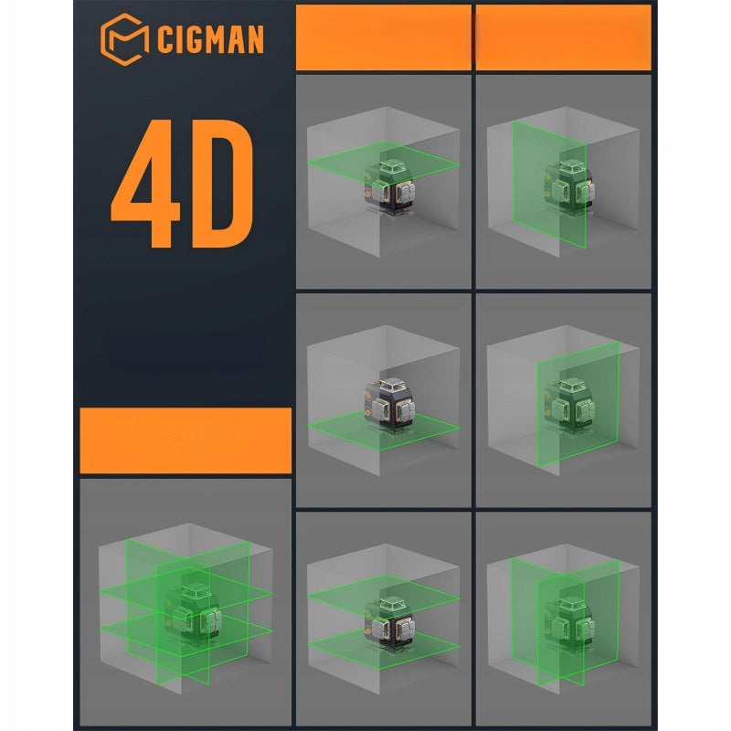 CIGMAN CM-S02 4x360° 16 Lines Laser Level Li-ion Battery 7.4V 2600mAh IP54 Brand CIGMAN