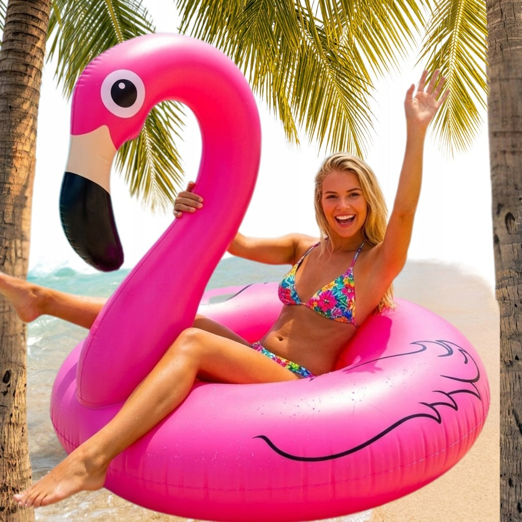 CIRCLE INFLATABLE FLAMINGO 120CM LARGE FOR SWIMMING MATTRESS POOL BEACH PINK XXL