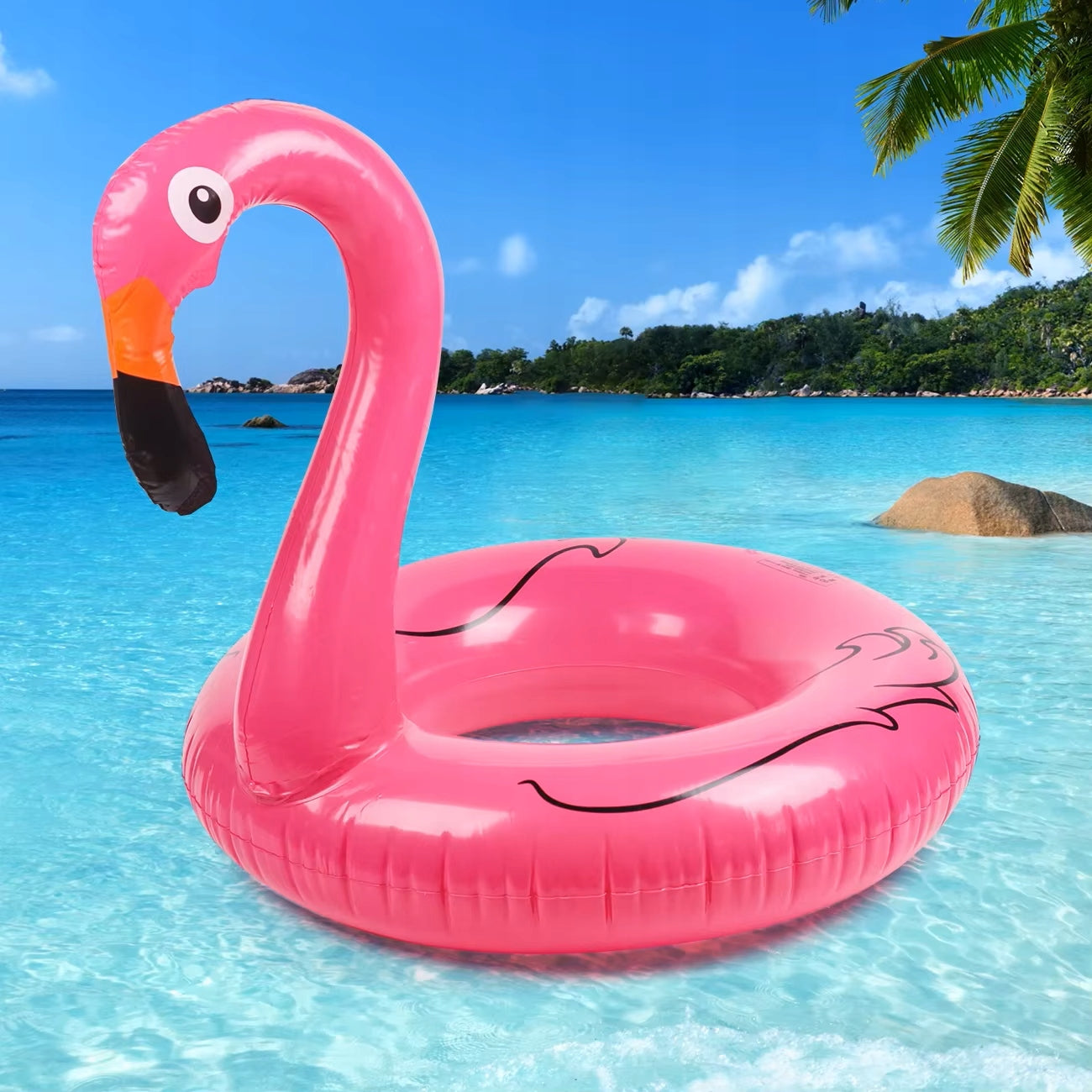 CIRCLE INFLATABLE FLAMINGO 90CM FOR SWIMMING WATER POOL MATTRESS BEACH PONTOON XL Product width 90 cm