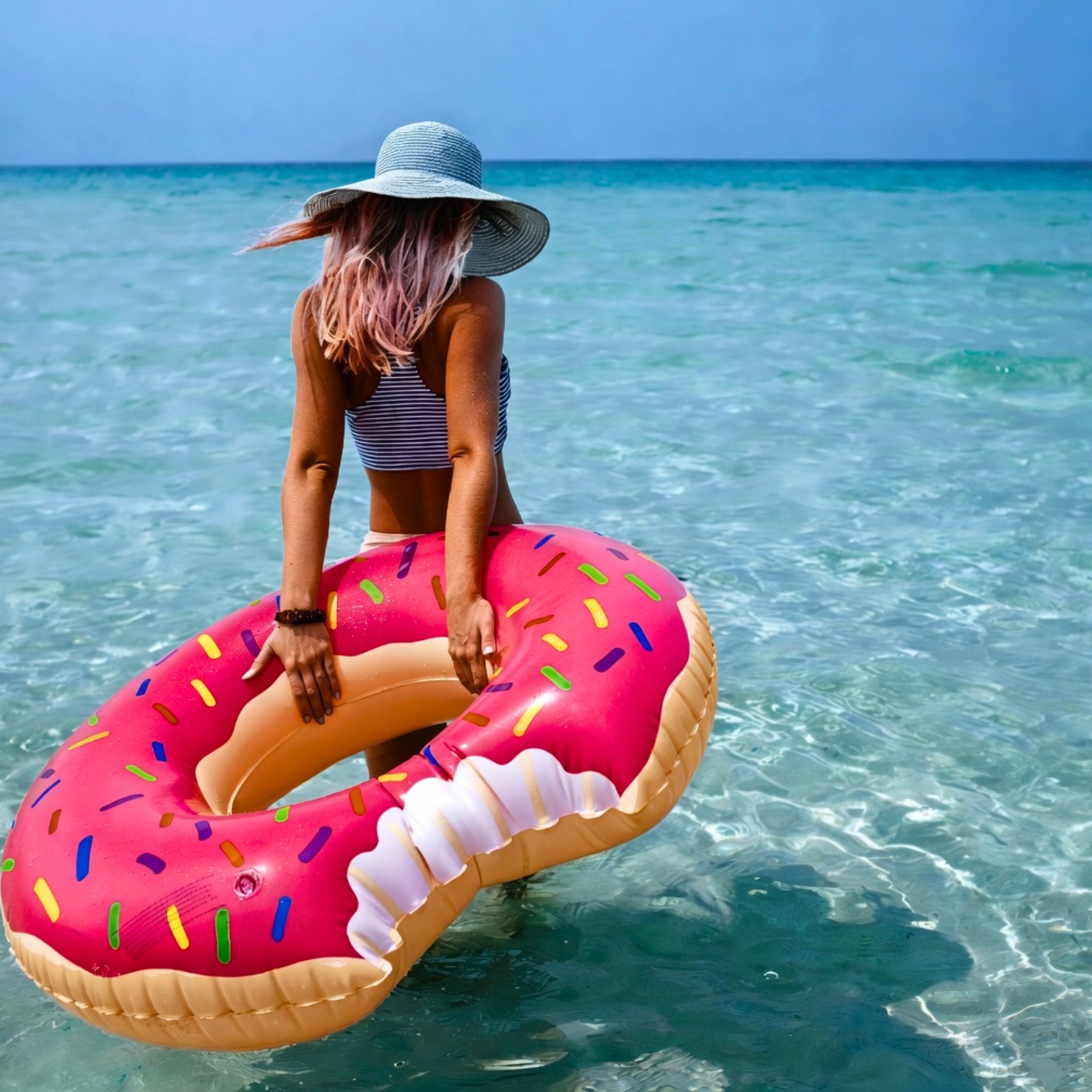 CIRCLE INFLATABLE SWIMMING POOL WATER WHEEL LARGE MATTRESS DONUT PINK 120CM Packaging status original