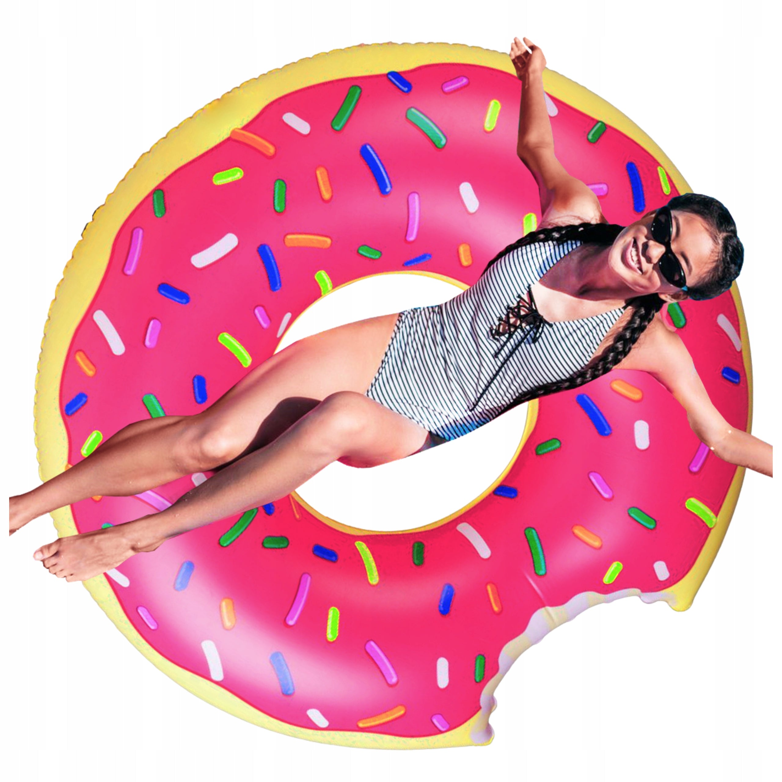 CIRCLE INFLATABLE SWIMMING POOL WATER WHEEL LARGE MATTRESS DONUT PINK 120CM
