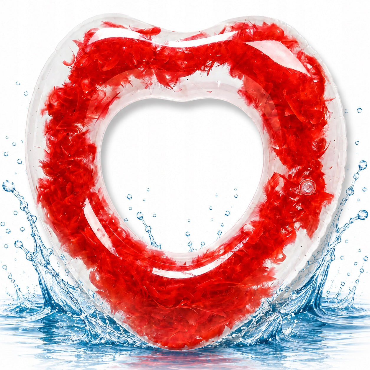 CIRCLE INFLATABLE SWIMMING WHEEL 72 CM HEART RED WITH FEATHERS FOR POOL