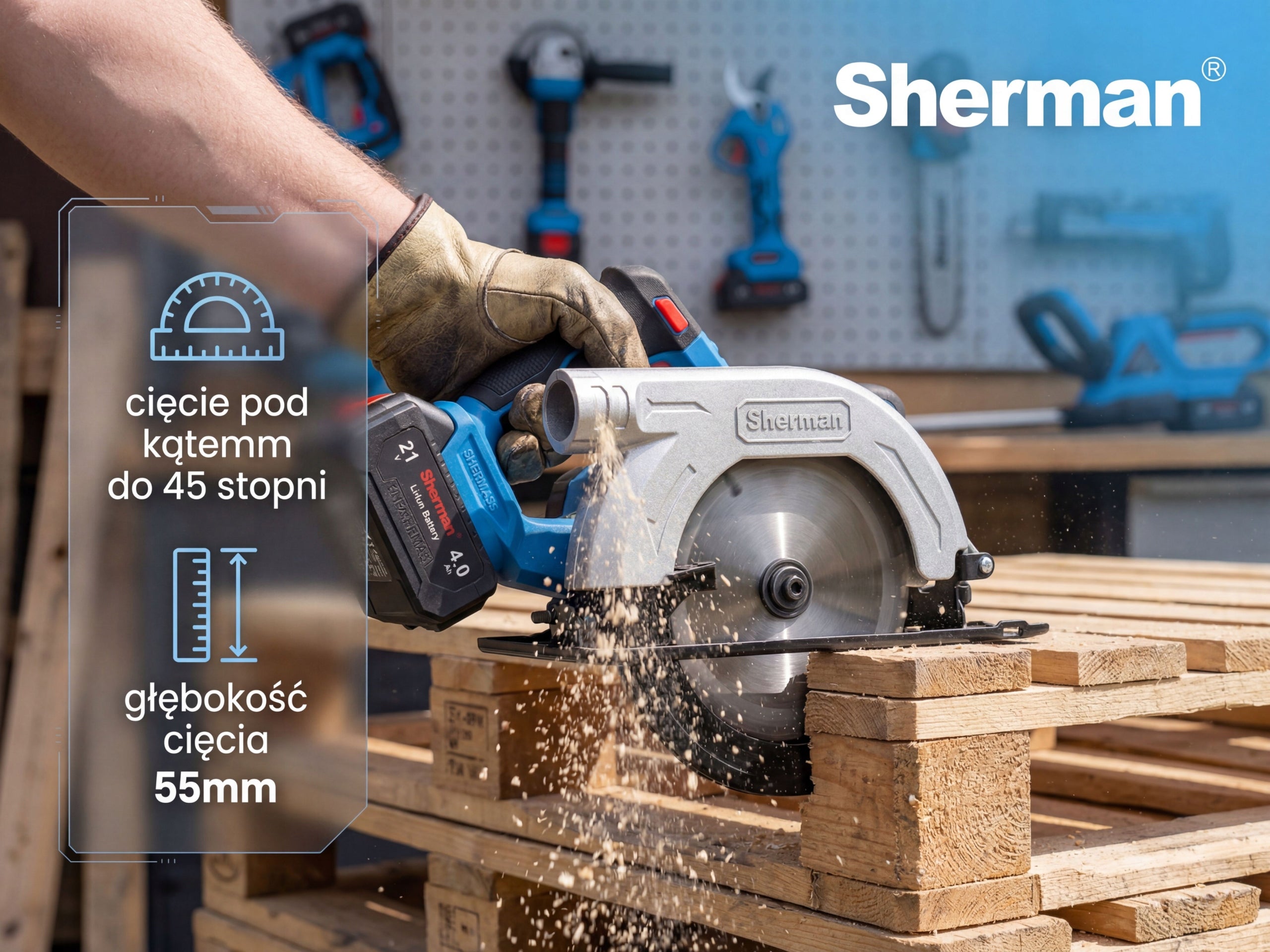 CIRCULAR SAW CORDLESS SAW ET-303 2x BATTERY 4.0Ah 21V Sherman Manufacturer code PIŁA TARCZOWA 2x AKUMULATOR SHERMAN