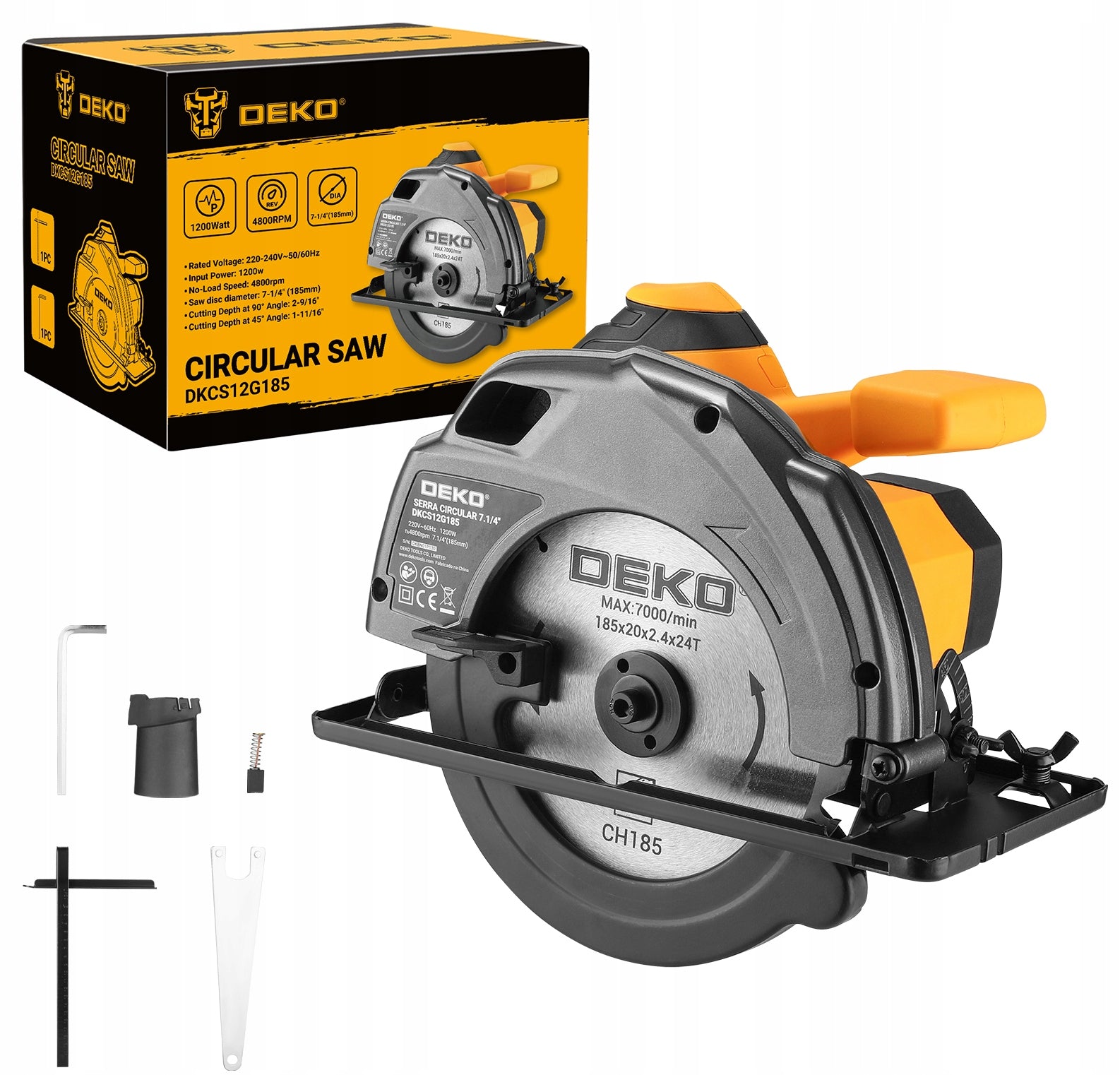 CIRCULAR SAW MANUAL WOOD SAW 1200W BLADE 185MM DEKO Brand DEKO